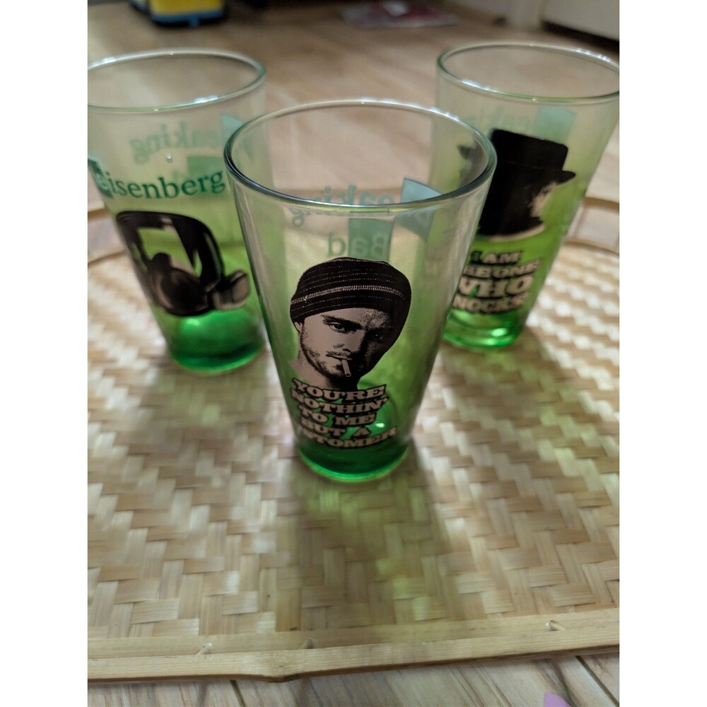 Breaking Bad Pint Glass Set of 3 Green Just Funky Jesse Pinkman Heisenberg 16oz